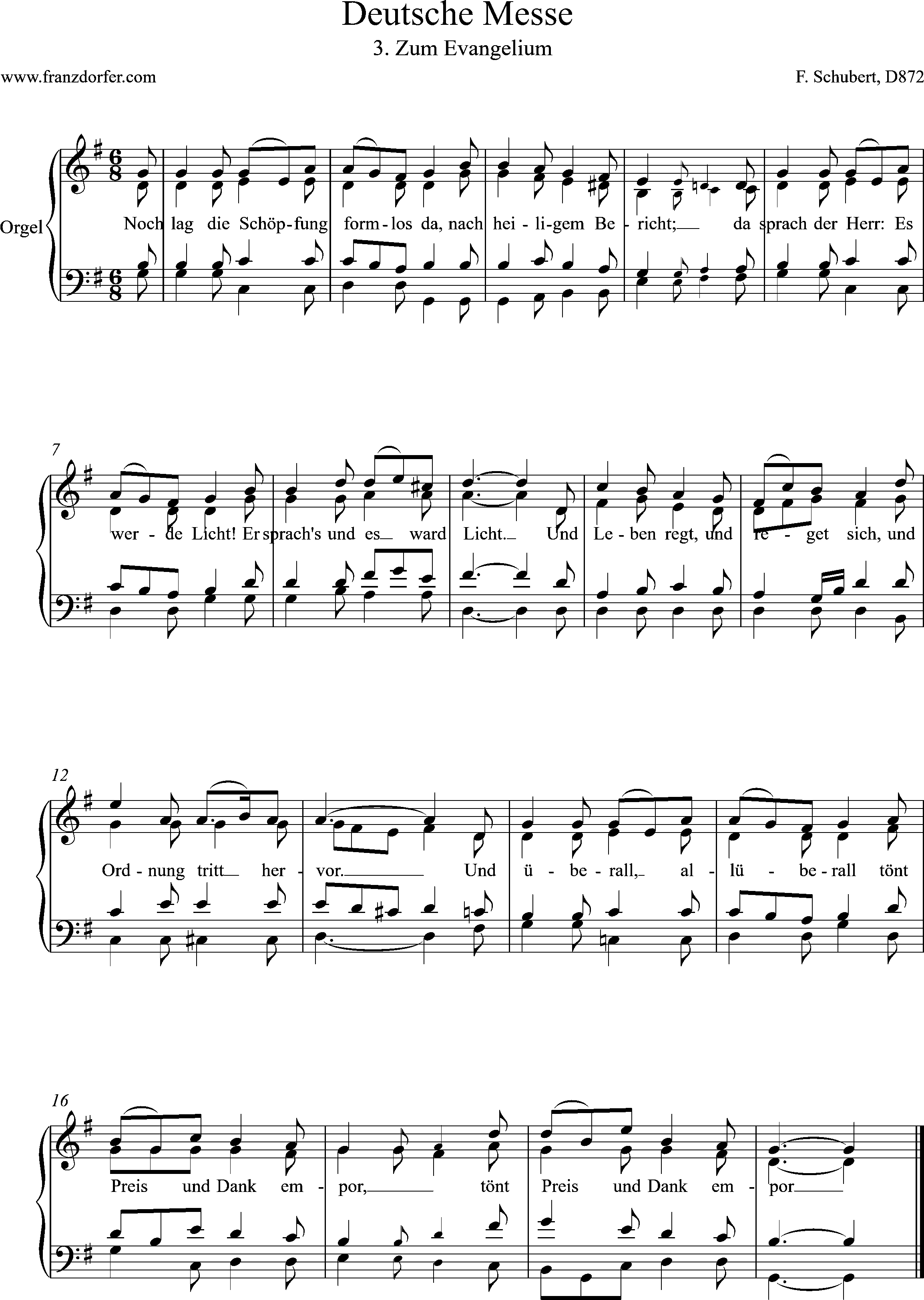 Orgelnoten, Deutsche MEsse, Zum Evangelium, G-Dur